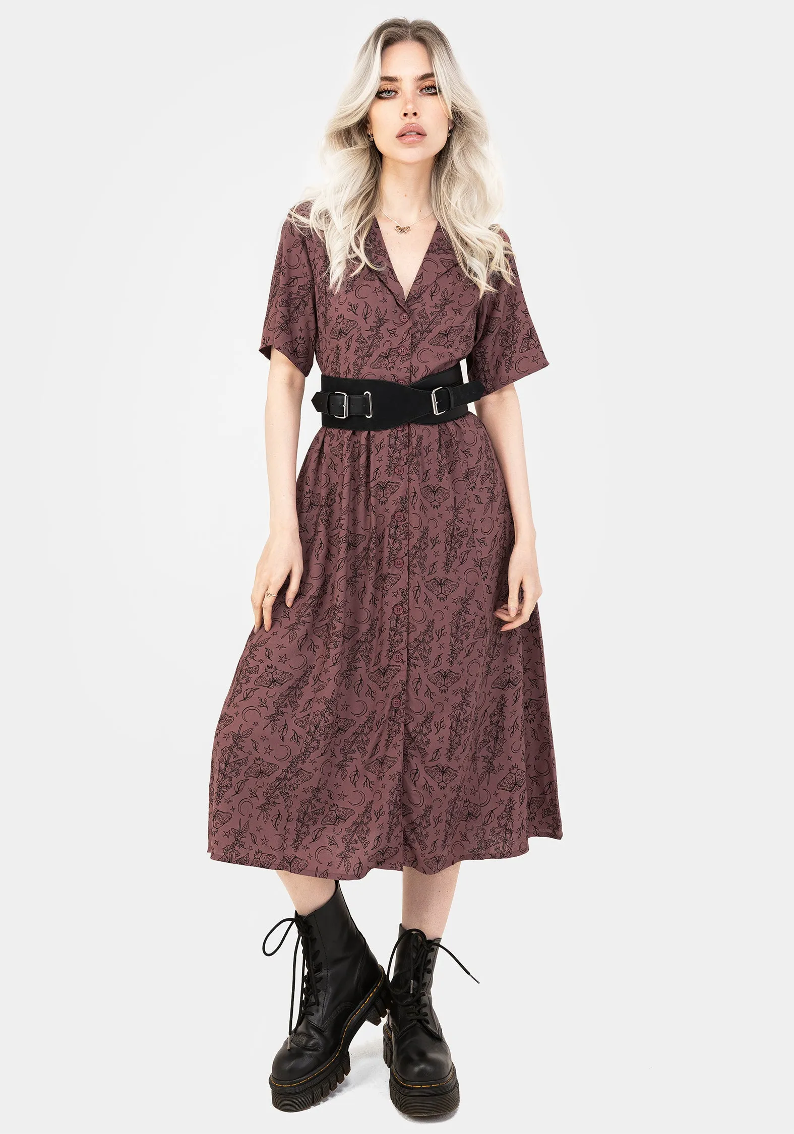 Roxana Moth Foxglove Button Down Midi Shirt Dress Fashion-forward piece for evening