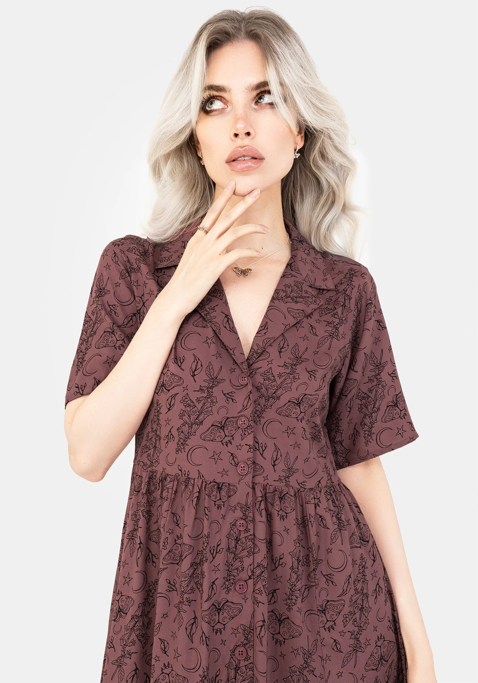 Roxana Moth Foxglove Button Down Midi Shirt Dress Modern Muse