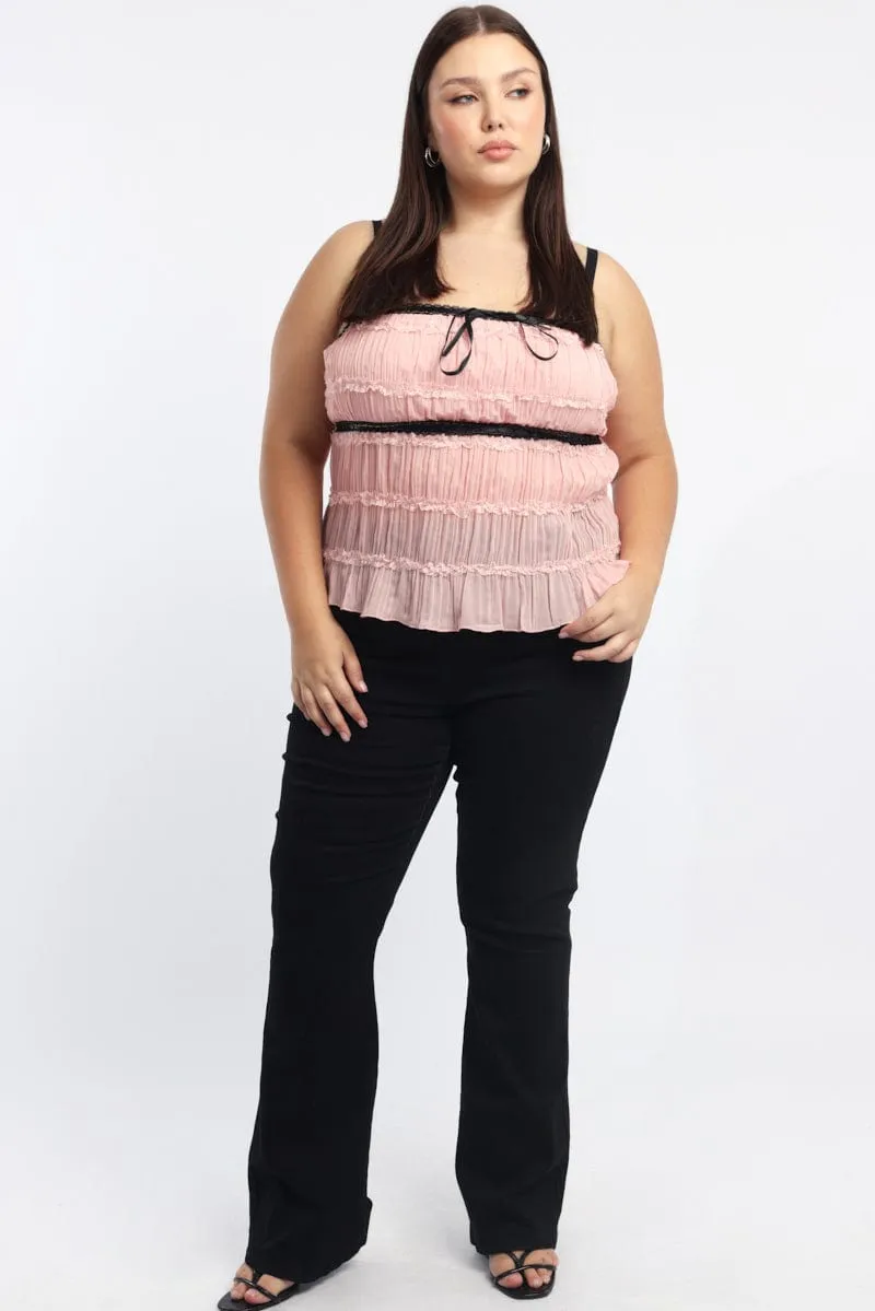 HypoallergenicYarn Pink Cami Top Textured Contrast Ribbon