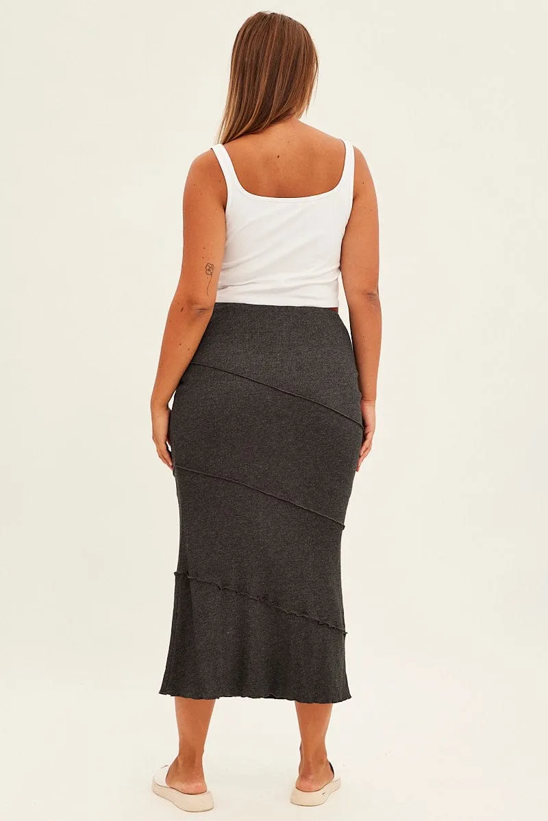 Flexible Knit Modern Combo Grey Maxi Skirt Asymmetric Rib