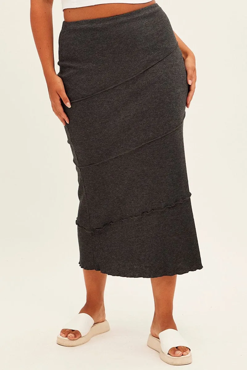 Designer Label Weekend Outfit Grey Maxi Skirt Asymmetric Rib