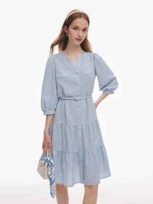 Flattering Silhouettes Vibrant dress for weekend outing Acetate Blend Tweed Sequins Women Midi Dress With Belt