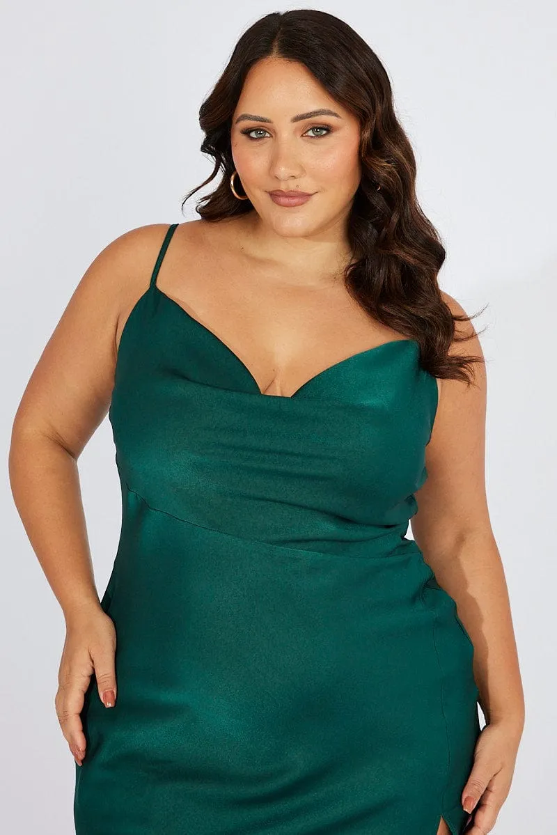Blue Cowl Midi Dress Satin Front Split Polished Wardrobe Modern Muse