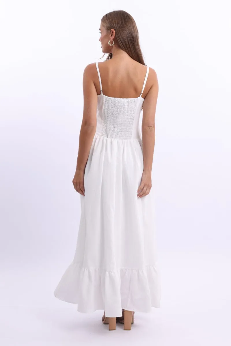 White Maxi Dress Corset Detailed Rose Arch