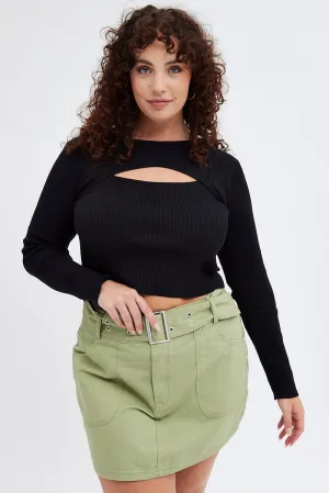 Modern Design Green Mini Skirt Cargo Belt Cotton Drill