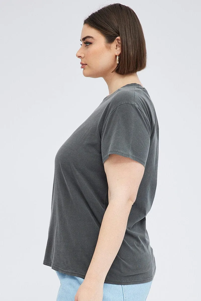 Black T-shirt Short Sleeve Crew Neck Washed stain resistant coating Matte Look