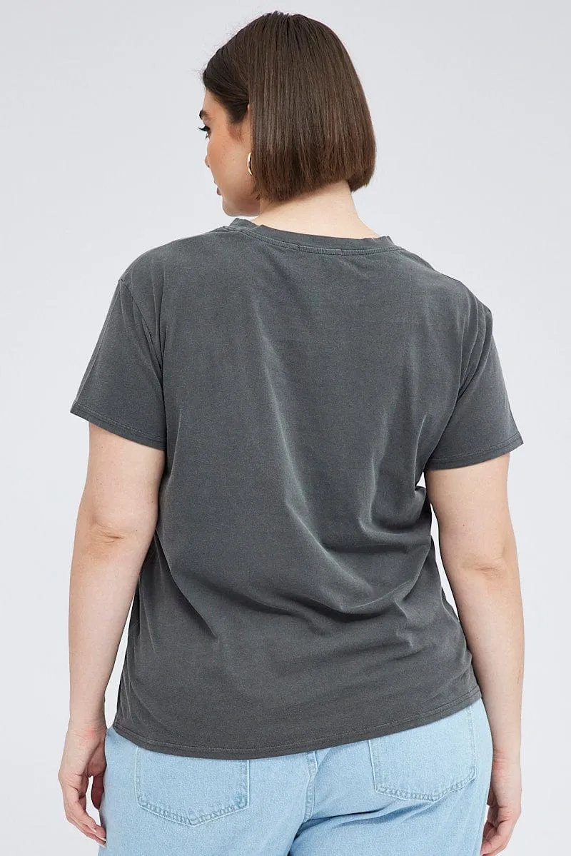 Work efficiency ColorfastFabricTech Black T-shirt Short Sleeve Crew Neck Washed