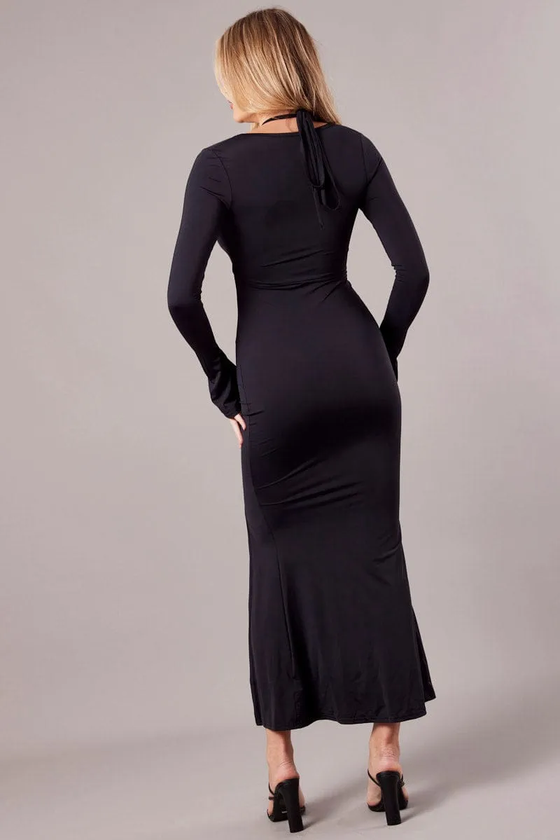 Black Maxi Dress Strappy Flared Sleeve Bodycon Dress Jade Glow Yellow Sun