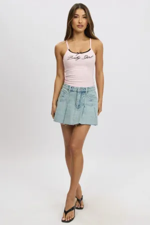Denim Pleated Skirt High Rise Mini Multi Purpose Fabric Glamorous Appeal