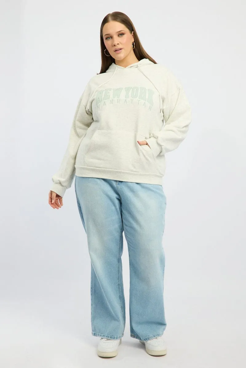 Grey Oversized Sweatshirt Hooded Long Sleeve Crew Neck color fast Breathable fabric