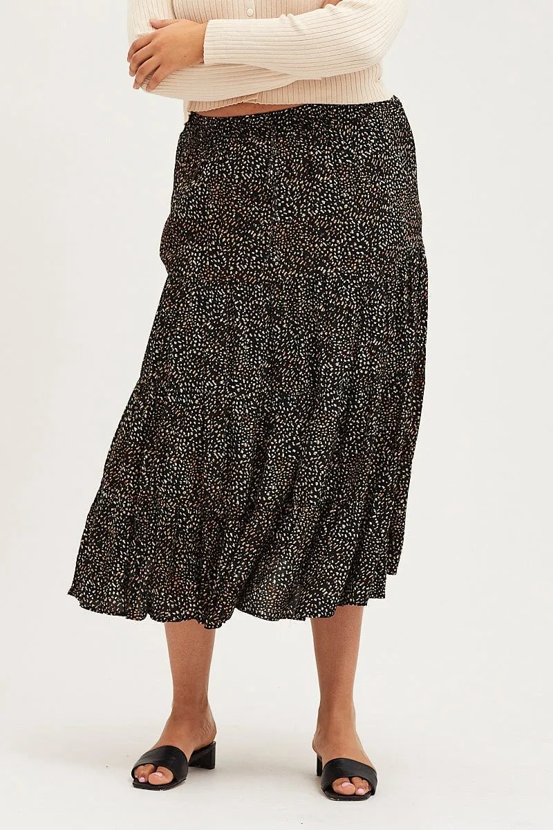 Opaque finish High low hem Animal Print Maxi Skirt Elastic Waist