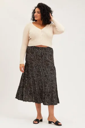 Athleisure Inspired Bamboo Fiber Animal Print Maxi Skirt Elastic Waist