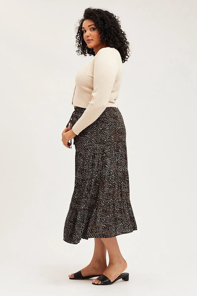 Animal Print Maxi Skirt Elastic Waist Day Ready Non Restrictive Fit