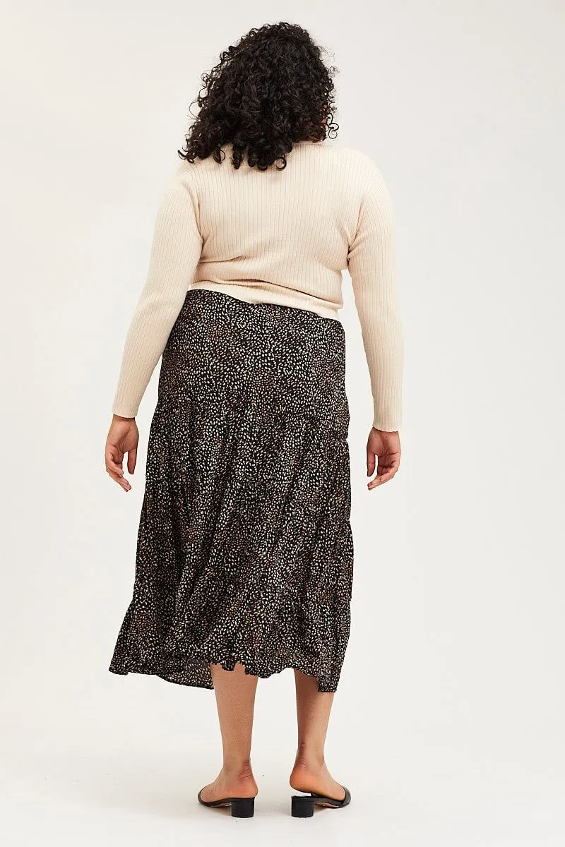 Animal Print Maxi Skirt Elastic Waist Matching Belt