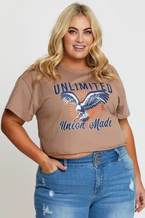 Minimal Fashion Beige Graphic T-shirt Eagle Short Sleeve Cotton