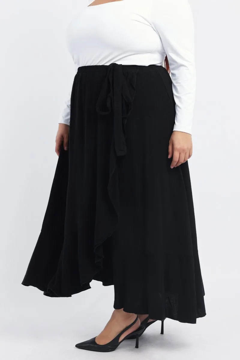 Black Frill Linen Blend Maxi Skirt Breezy Edge Natural Mood