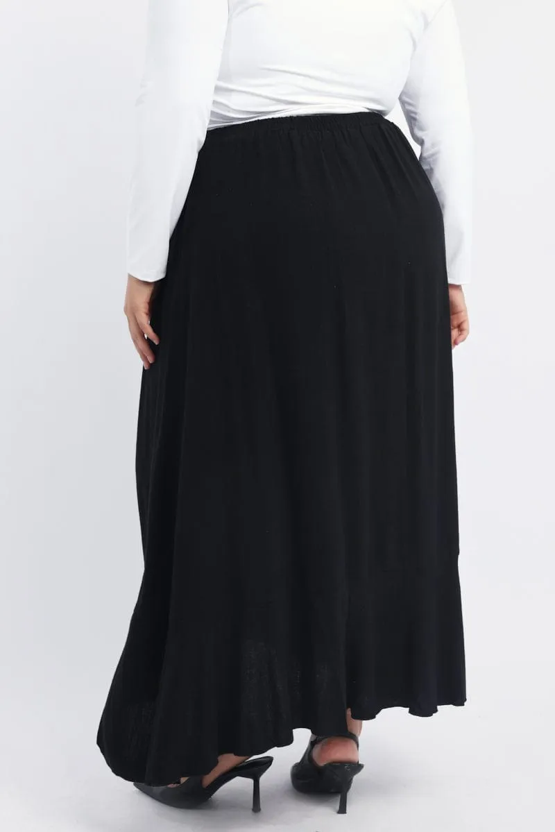 Personality Style Black Frill Linen Blend Maxi Skirt