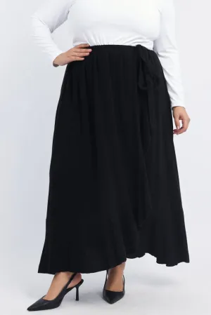 Black Frill Linen Blend Maxi Skirt Mix Separates
