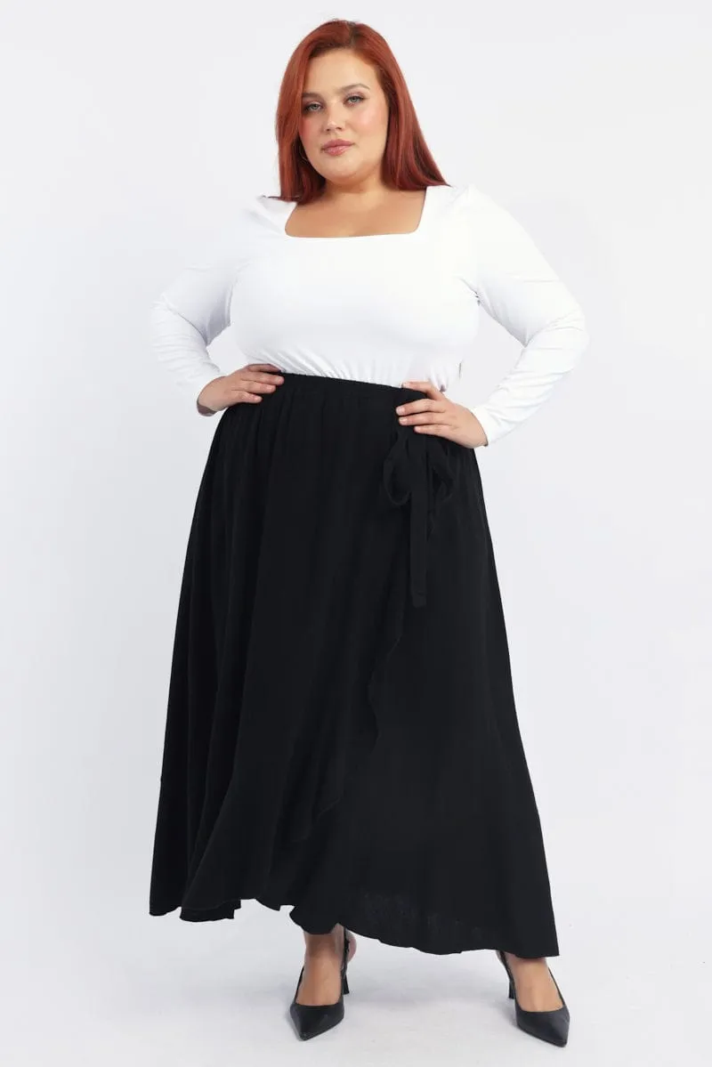 Streetwear Look Beach Day Black Frill Linen Blend Maxi Skirt