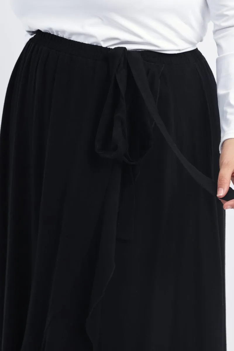 Black Frill Linen Blend Maxi Skirt perforated design