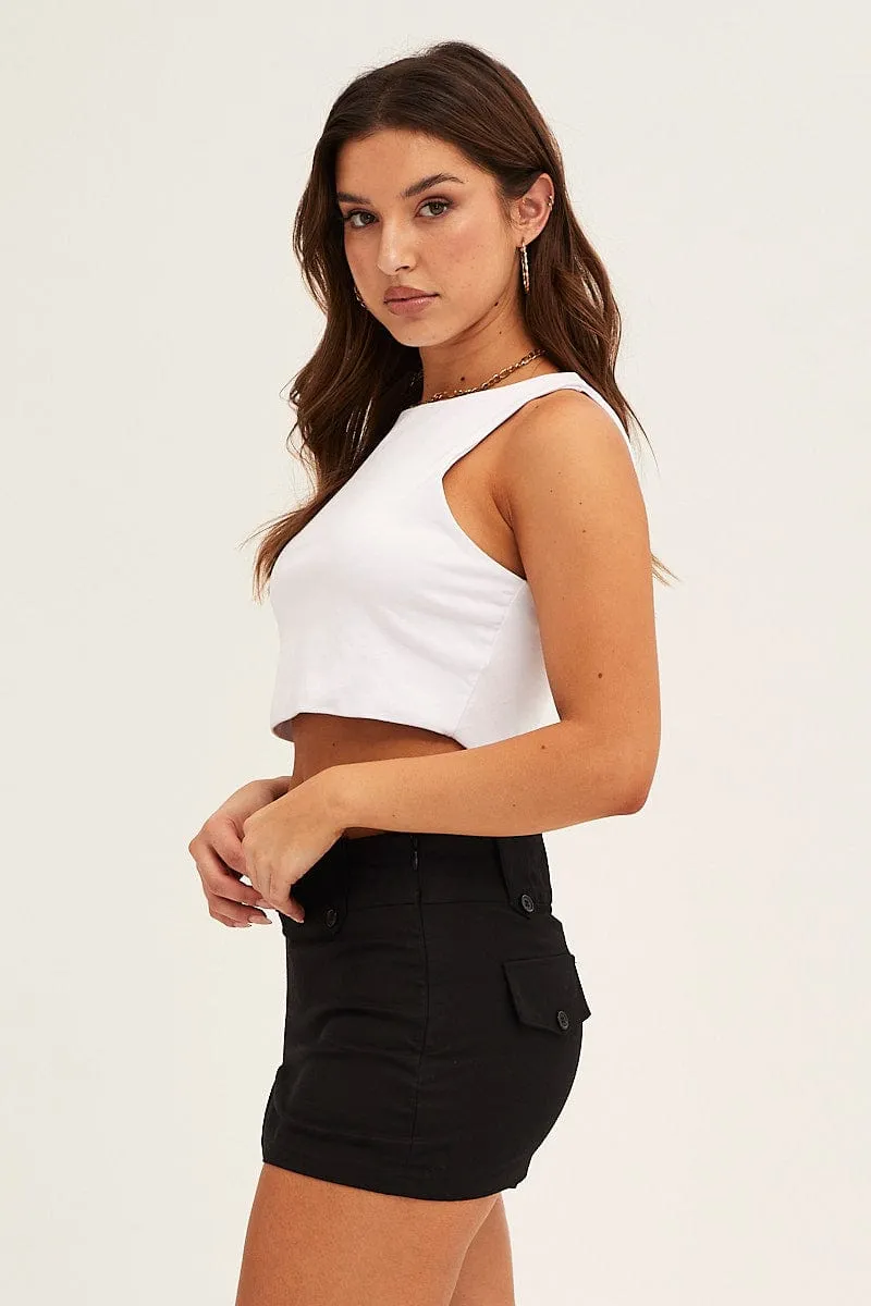 Push Button Closure Black Low Rise Micro Mini Skirt