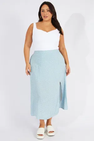 Blue Ditsy Ditsy Split Skirt Cozy Tones