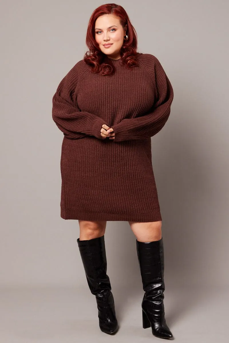 rhinestone accents Comfort Design Brown Chenille Sweater Minidress