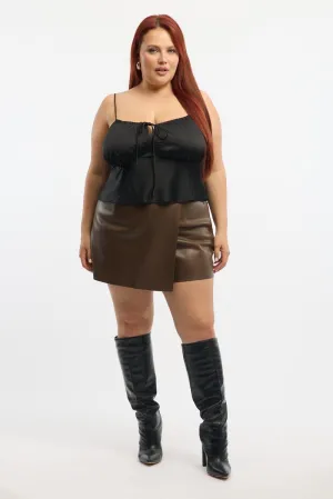 Brown Faux Leather Wrap Skort Shorts Outfit Essence Two Tone Trim