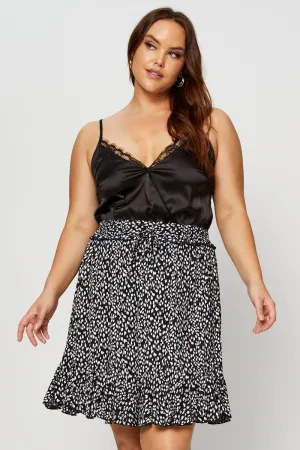 Relaxed Vibes muted tone Geo Print Mini Skater Skirt Ruffle Hem