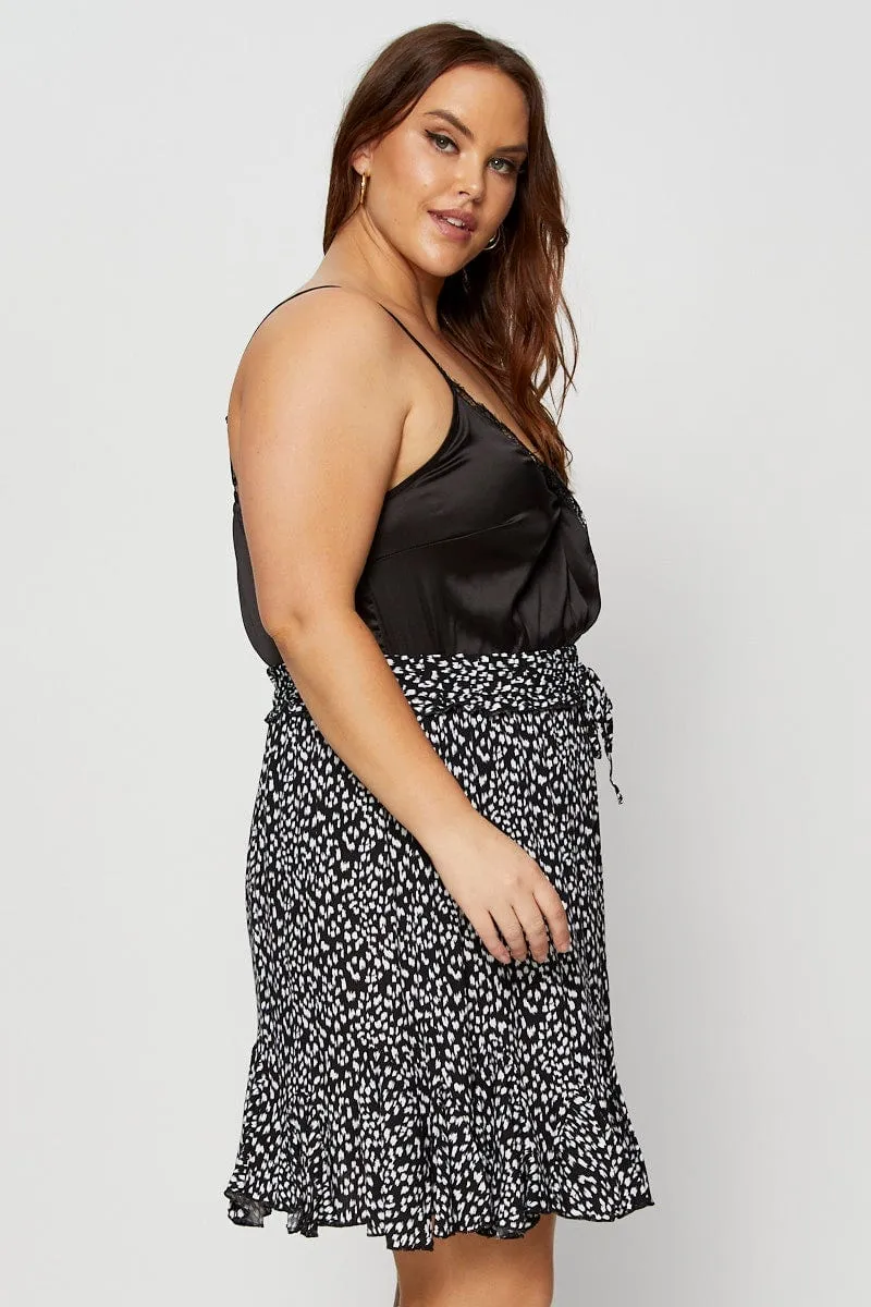 Geo Print Mini Skater Skirt Ruffle Hem Street Edge