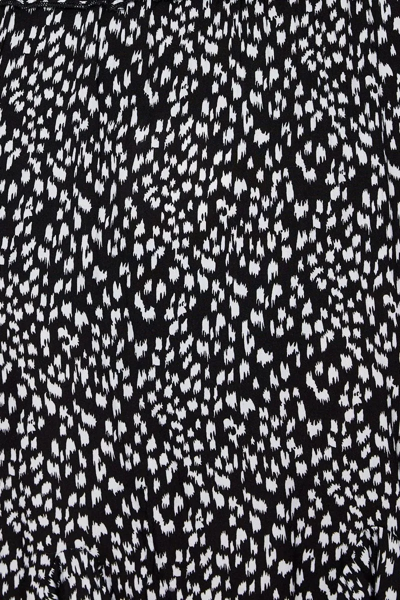 Non Slip Waist Geo Print Mini Skater Skirt Ruffle Hem