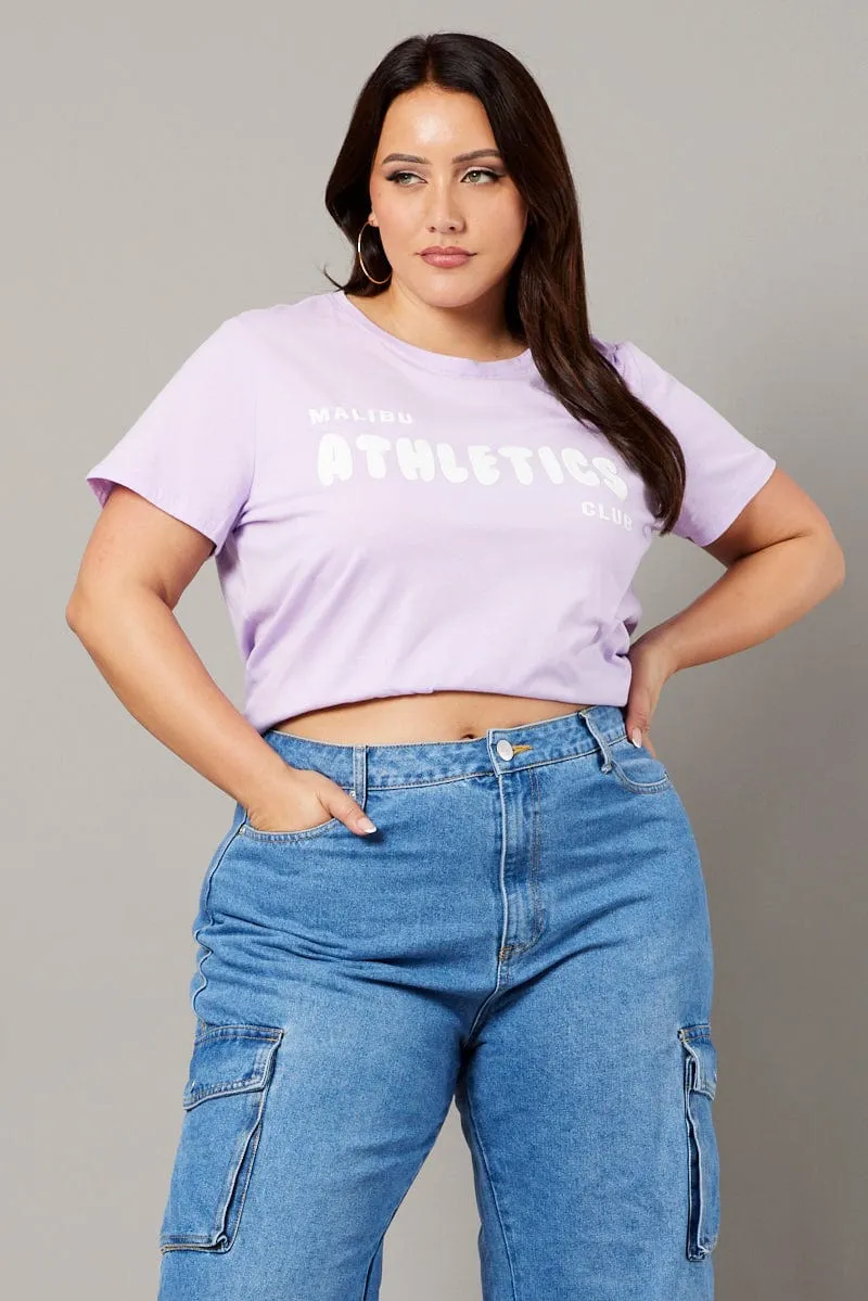 Breezy Design Purple Graphic T-shirt Short Sleeve Crew Neck