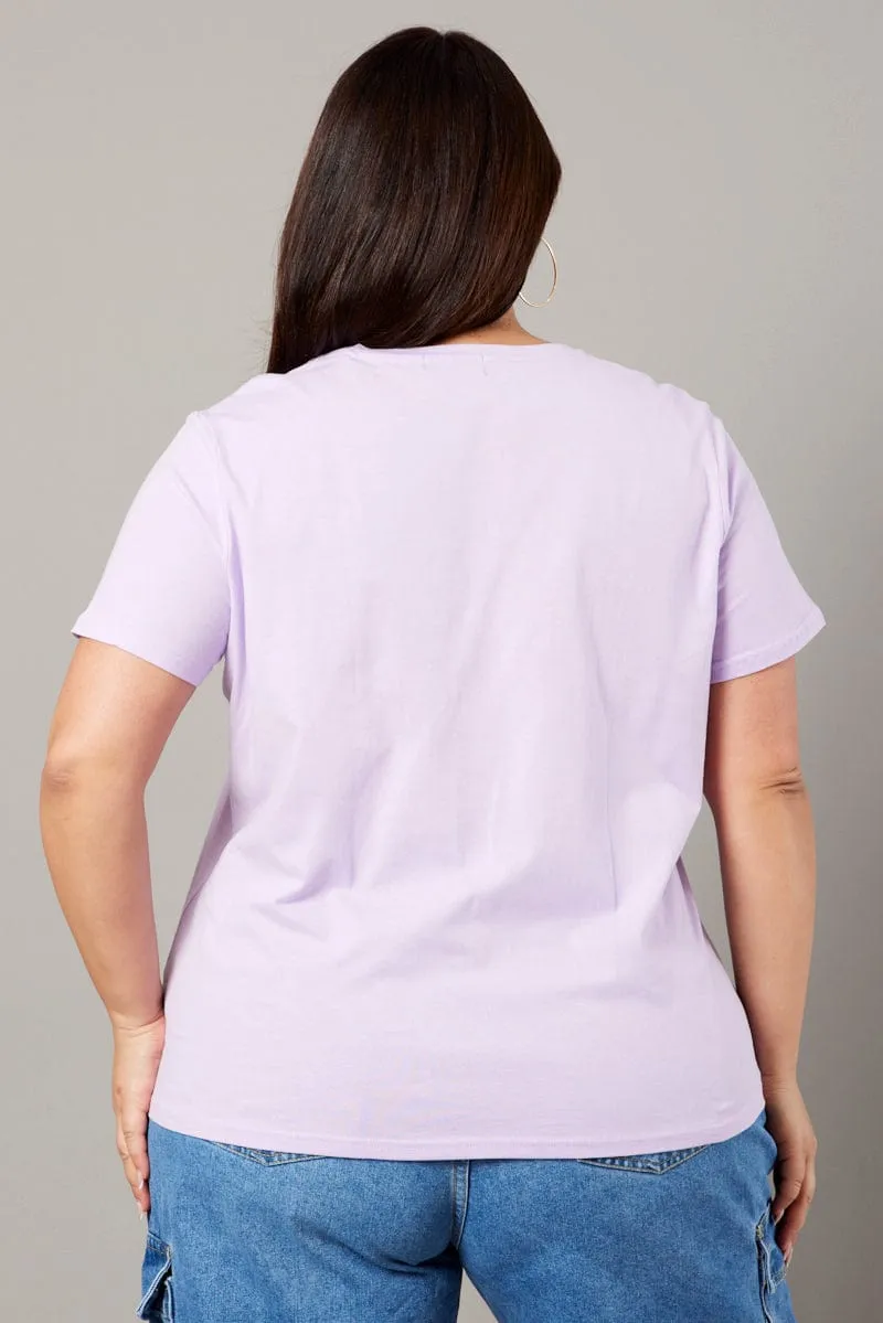 Purple Graphic T-shirt Short Sleeve Crew Neck Cozy Comfort Look