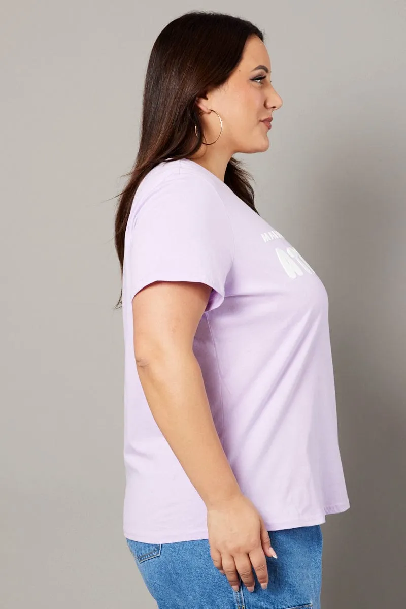 Purple Graphic T-shirt Short Sleeve Crew Neck Easy-to-Match