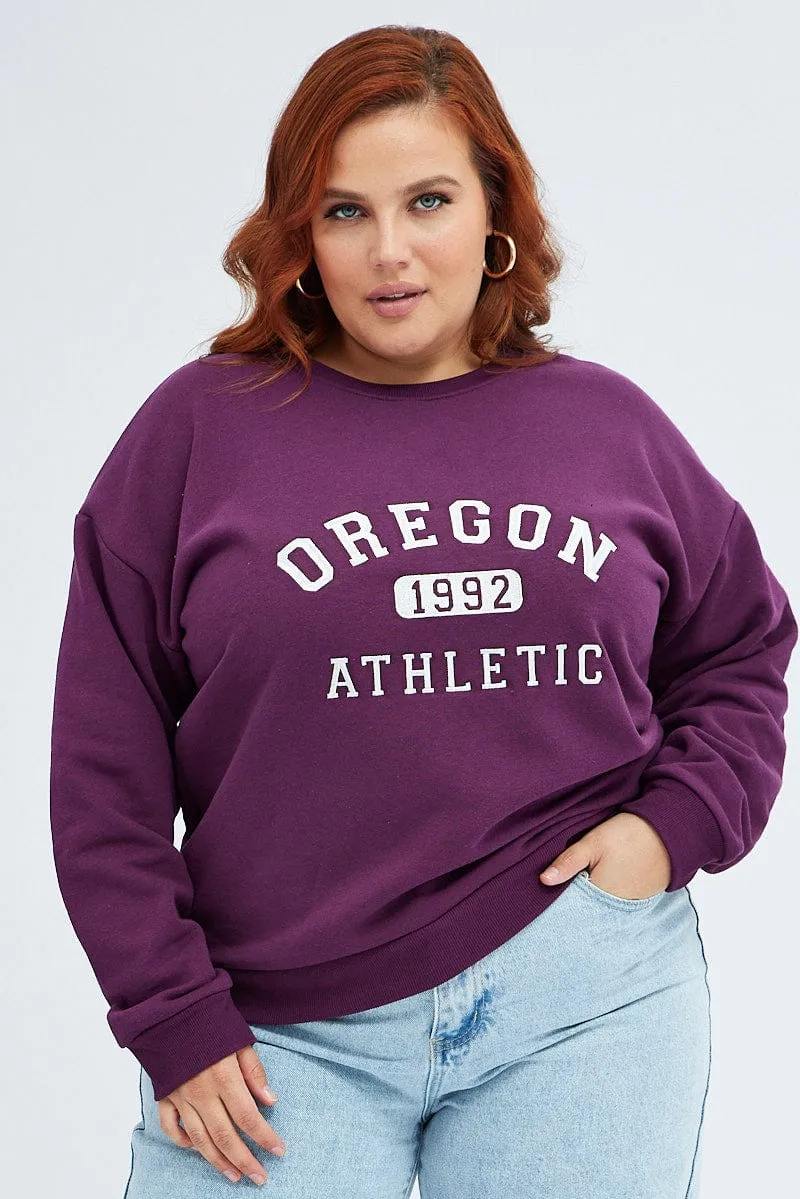 Fresh Active Functional Style Purple Cropped Sweater Portland Embroidery