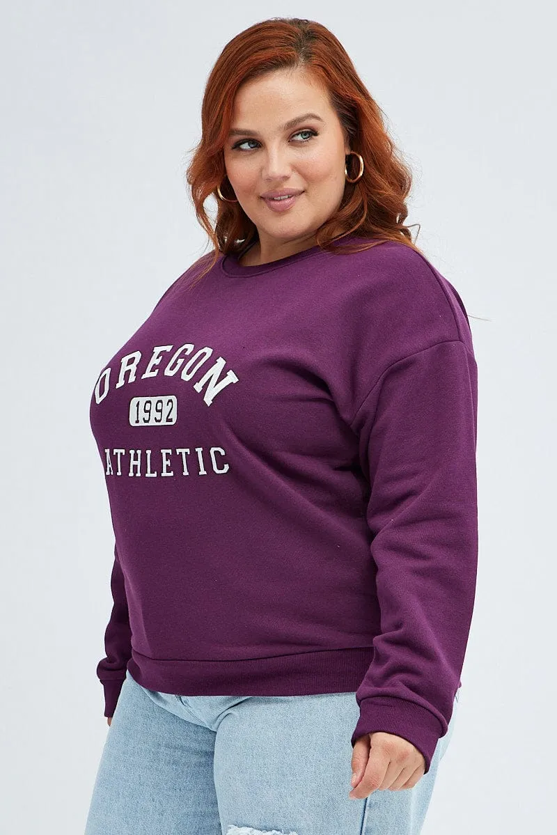 Classic Sporty Purple Cropped Sweater Portland Embroidery