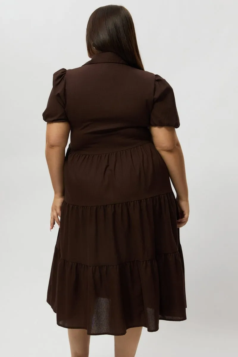 Plaza Walk Brown Midi Dress Short Sleeve Shirt