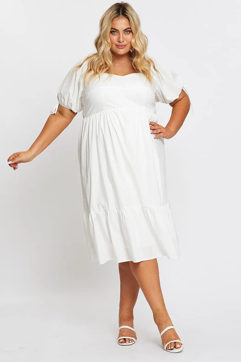 Sleek Fashion Autumn Leaf White Short Puff Sleeve Bust Detail Dress