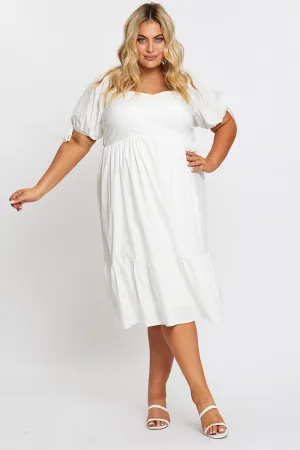 Charming Style White Short Puff Sleeve Bust Detail Dress
