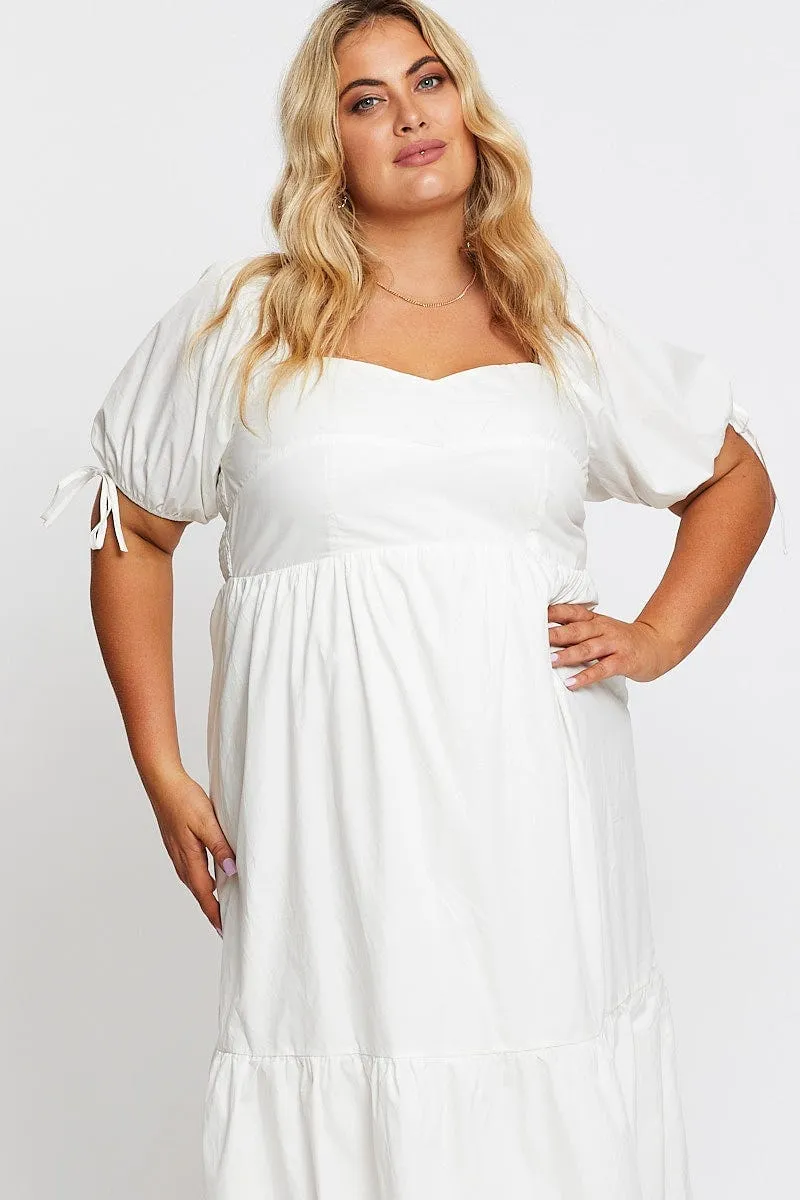 White Short Puff Sleeve Bust Detail Dress Tram Ride