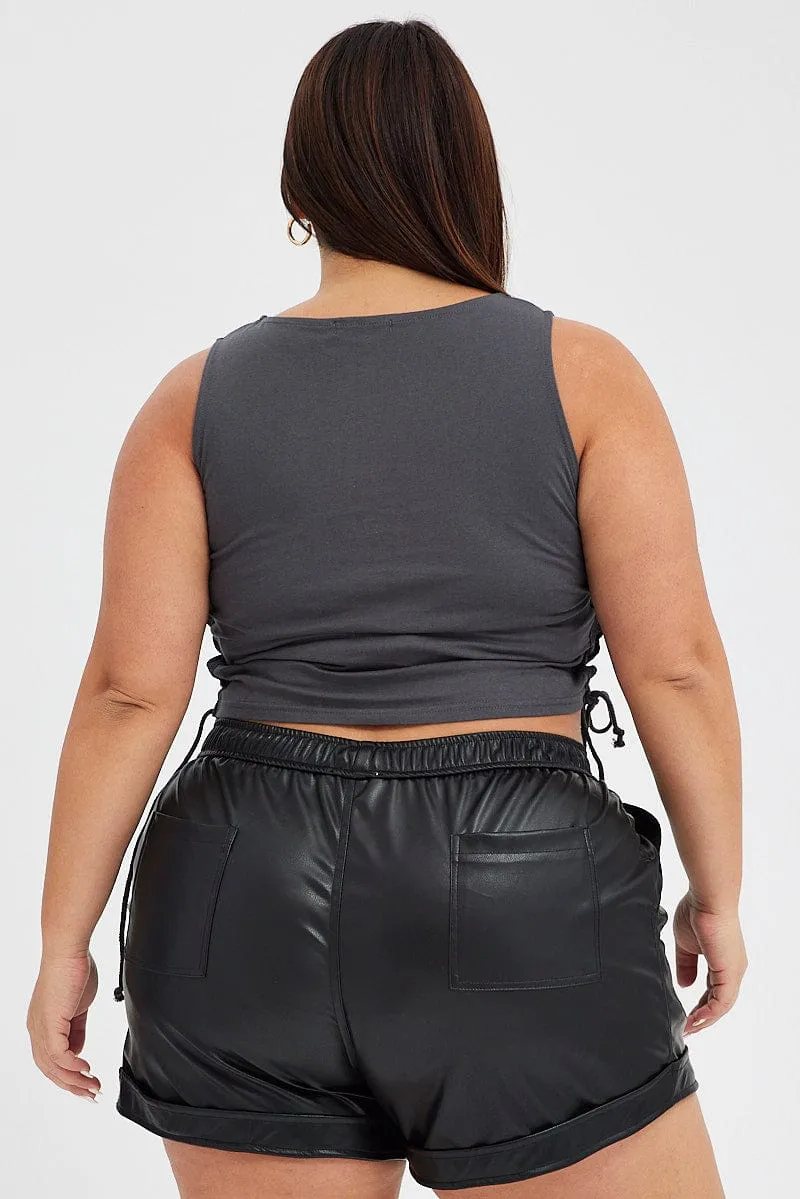 LowProfile Black Faux Leather Shorts Athletic Waist