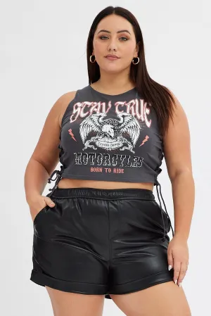 Black Faux Leather Shorts Athletic Waist Trans Glow