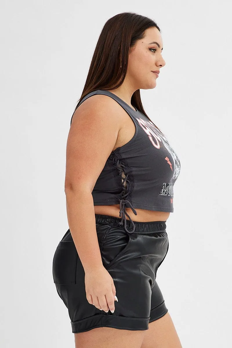 Black Faux Leather Shorts Athletic Waist Prince Core