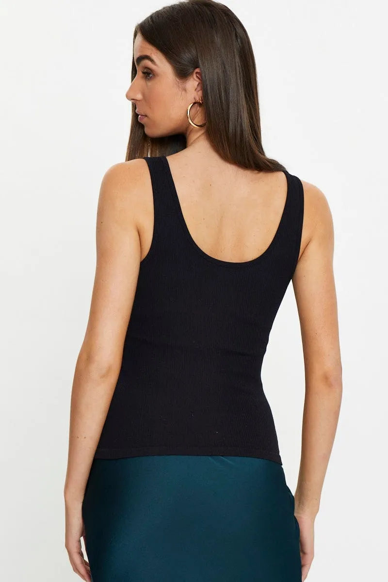 Spark Mood Black Tank Top Round Neck Seamless