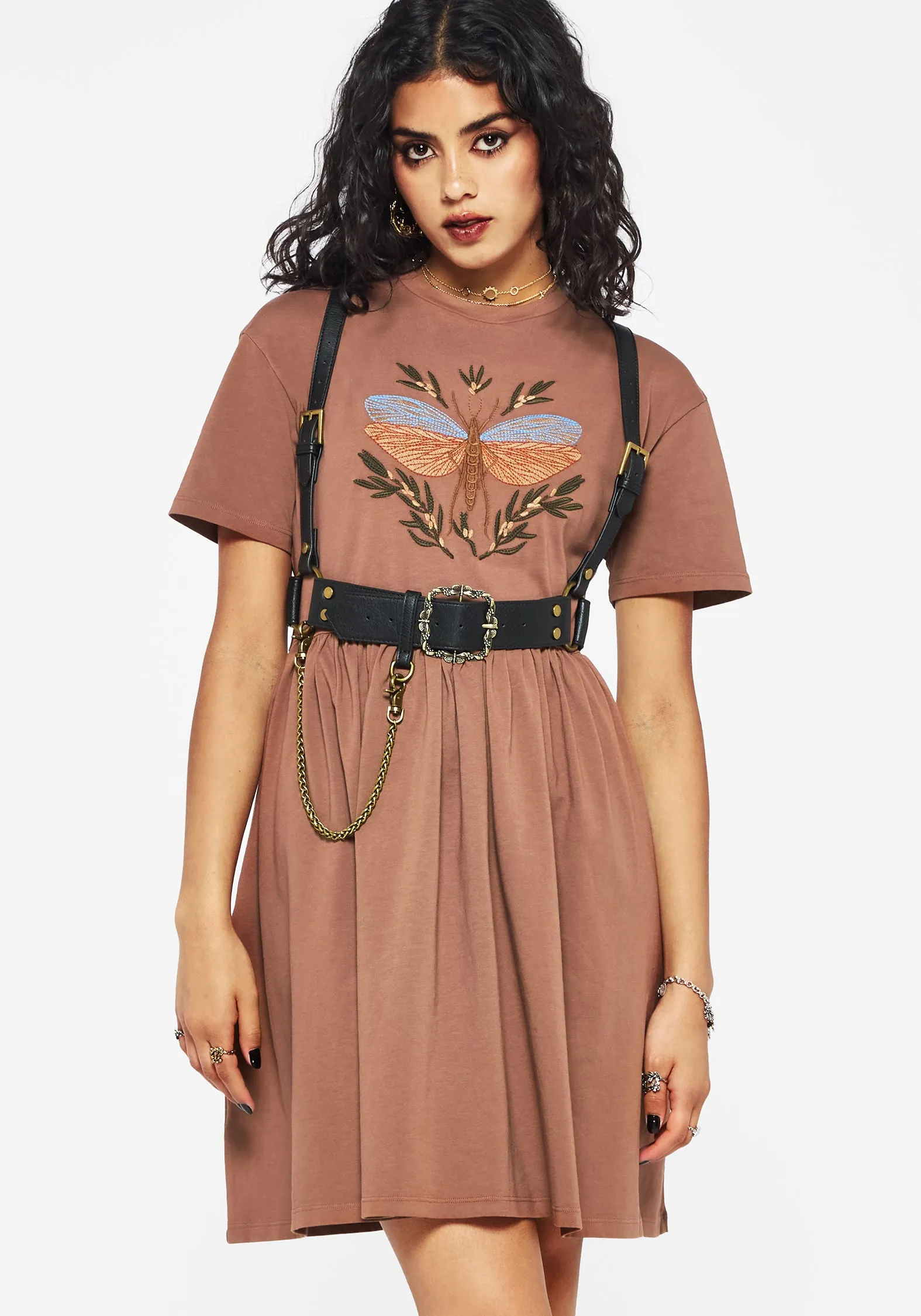 Griffinfly Cotton Embroidered Jersey Mini Skater Dress Trend Beat