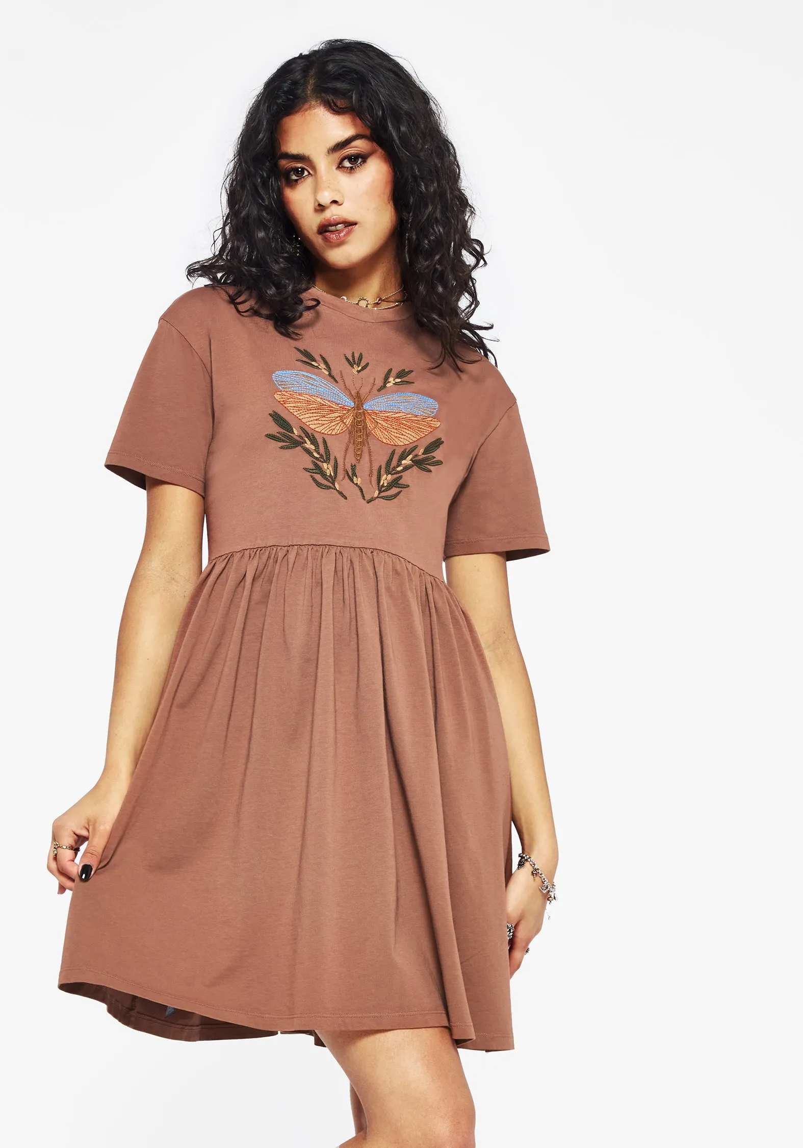 Antimicrobial Coating Griffinfly Cotton Embroidered Jersey Mini Skater Dress