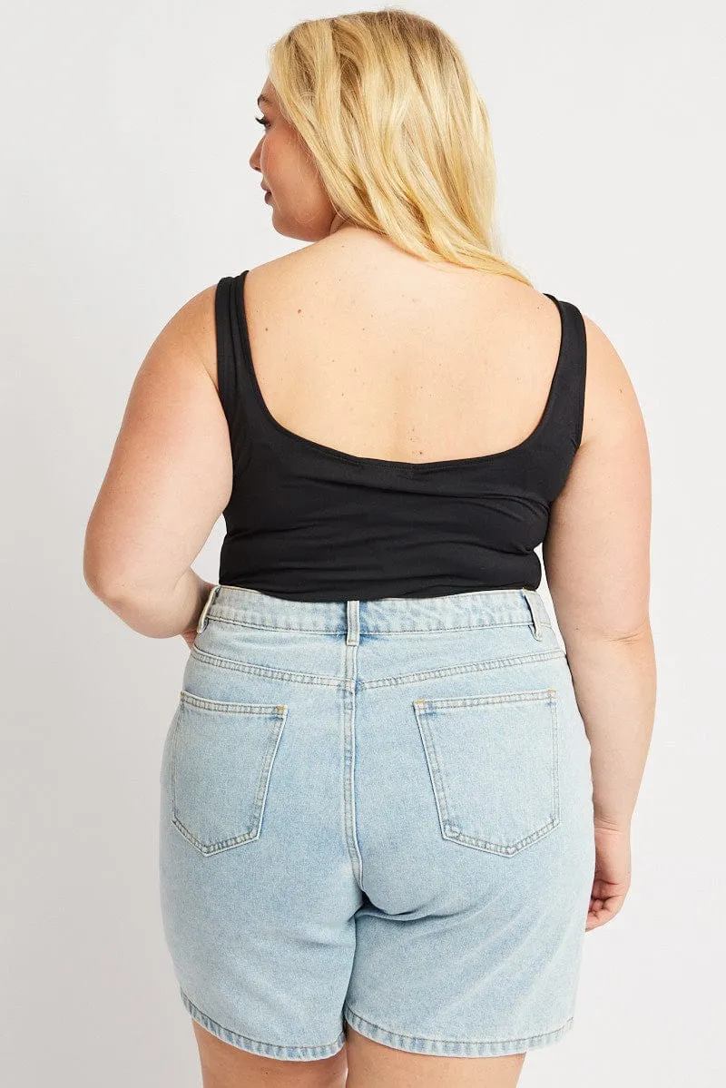Black Bodysuit Sleeveless Square Neck Supersoft Country Core