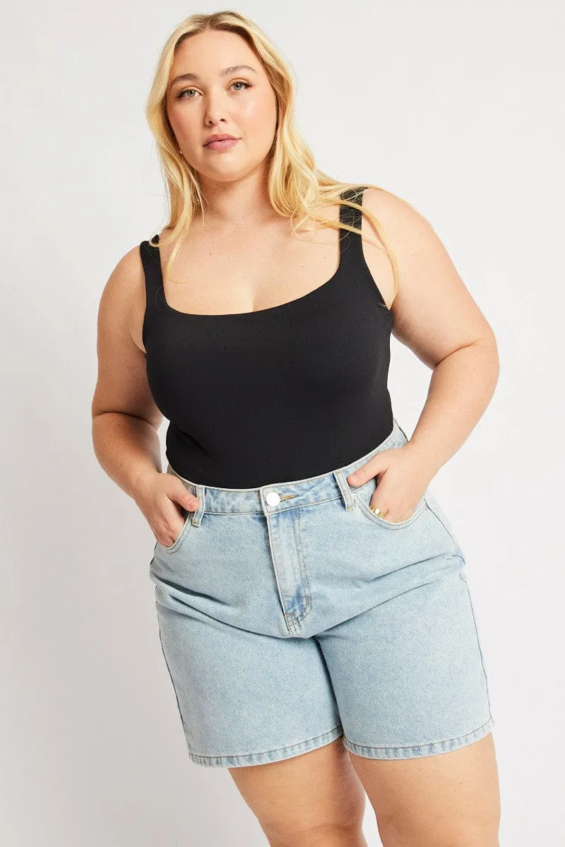 Minimal Mood Spirit Glow Black Bodysuit Sleeveless Square Neck Supersoft