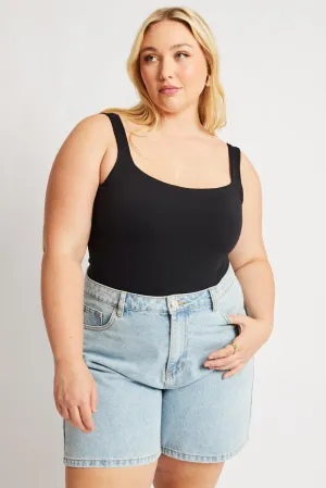 NonSlip Grips Fresh Glow Black Bodysuit Sleeveless Square Neck Supersoft