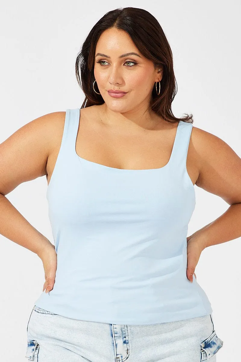 Blue Tank Top Square Neck Supersoft AntiBacterialTextile Nature Glow